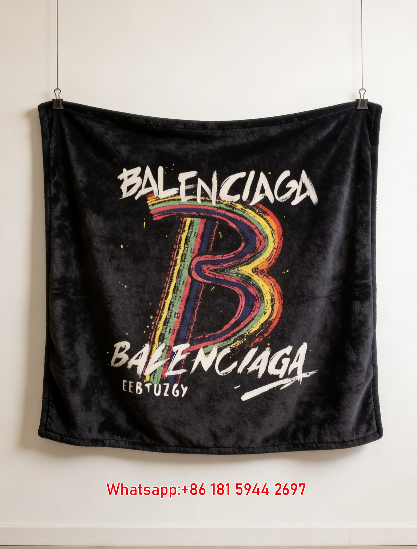 Balenciaga Rainbow B Logo Flannel Sofa Throw Blanket BA147